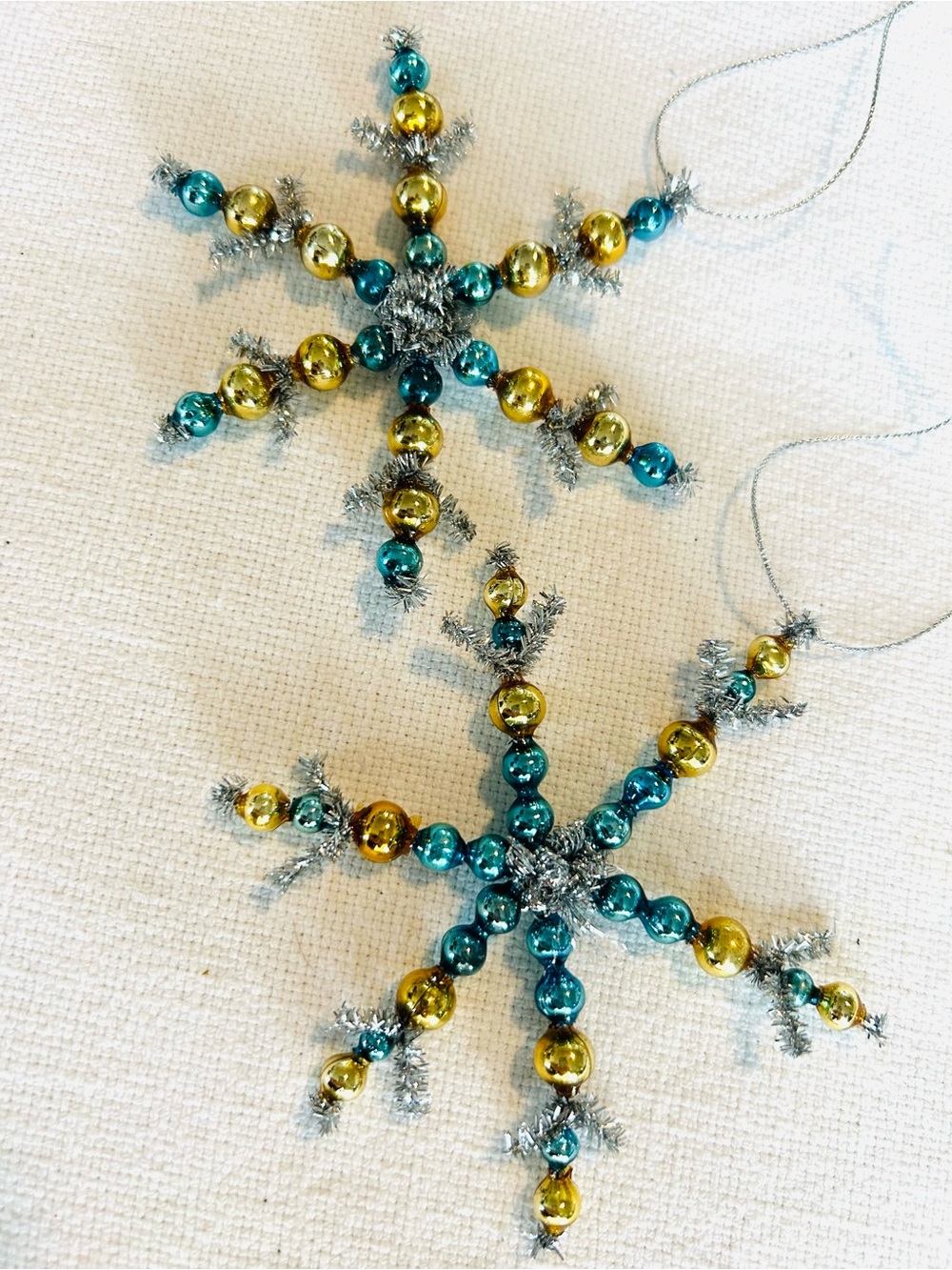 Vintage repurposed mercury, glass bead flowers holiday Christmas ornaments
